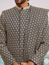 Men's Black Rayon Geometry Thigh Length Indo Western Set with Wide Leg Pant