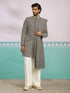 Men's Black Rayon Geometry Thigh Length Indo Western Set with Wide Leg Pant