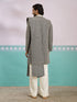 Men's Black Rayon Geometry Thigh Length Indo Western Set with Wide Leg Pant