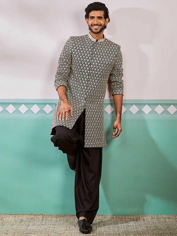 Men's Black Rayon Indo Western,Patiala Set