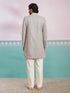 Men's Grey Rayon Geometry Thigh Length Indo Western Set with Wide Leg Pant