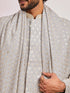 Men's Grey Rayon Geometry Above Knee Indo Western Set with Wide Leg Pant
