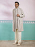 Men's Grey Rayon Geometry Above Knee Indo Western Set with Wide Leg Pant