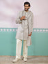 Men Grey Geometric Zari Work Indo Western Set with Stole