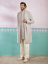 Men Grey Geometric Zari Work Indo Western Set with Stole
