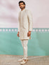 Men's Off White Rayon Indo Western And Pyjama Set