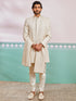 Men's Off White Rayon Indo Western,Pyjama And Dupatta Set