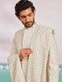 Men's Off White Rayon Indo Western,Pyjama And Dupatta Set