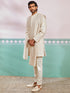 Men's Off White Rayon Indo Western,Pyjama And Dupatta Set