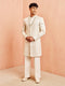 Men's Off White Indo-Western with Cream Pant Set