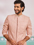 Men's Peach Rayon Indo Western And Pyjama Set