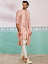 Men's Peach Rayon Indo Western, Pyjama And Dupatta Set