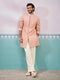 Peach Geometric Zari Indo Western Set with Wide Leg Pants