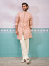 Peach Geometric Zari Indo Western Set with Wide Leg Pants