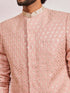 Peach Geometric Zari Indo Western Set with Wide Leg Pants