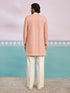 Peach Geometric Zari Indo Western Set with Wide Leg Pants