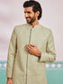 Men's Pista Green Rayon Indo Western And Pyjama Set