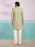 Men's Green Rayon Geometry Thigh Length Indo Western Set with Wide Leg Pant