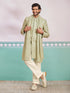 Men's Green Rayon Geometry Calf Length Indo Western Set with Wide Leg Pant
