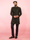 Men's Green Velvet Geometric Embroidered Indo-Western Set with Black Pant