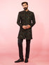 Men's Green Velvet Geometric Embroidered Indo-Western Set with Black Pant