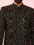 Men's Green Velvet Geometric Embroidered Indo-Western Set with Black Pant