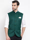 Dark Green Cotton Silk Solid Nehru Jacket for Men