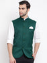 Dark Green Cotton Silk Solid Nehru Jacket for Men