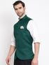 Men's Green Cotton Silk Solid Regular Nehru Jacket