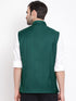 Men's Green Cotton Silk Solid Regular Nehru Jacket