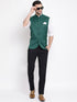 Men's Green Cotton Silk Solid Regular Nehru Jacket