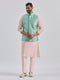 Men's Mint Green And Pink Poly Viscose Jacket, Kurta And Pyjama Set