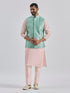 Men's Mint Green And Pink Poly Viscose Jacket, Kurta And Pyjama Set