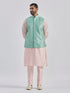 Men's Mint Green And Pink Poly Viscose Jacket, Kurta And Pyjama Set
