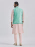 Men's Mint Green And Pink Poly Viscose Jacket, Kurta And Pyjama Set