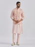 Men's Pink Poly Viscose Jacket, Kurta And Pyjama Set