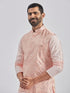 Men's Pink Poly Viscose Jacket, Kurta And Pyjama Set