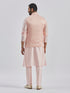 Men's Pink Poly Viscose Jacket, Kurta And Pyjama Set
