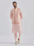 Men's Pink Poly Viscose Jacket, Kurta And Pyjama Set