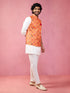 Men's Red Patola Print Nehru Jacket with Cream Kurta Pyjama