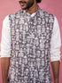 Men's Mehdi Green And White Printed Cotton Blend Nehru Jacket