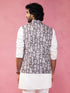 Men's Mehdi Green And White Printed Cotton Blend Nehru Jacket