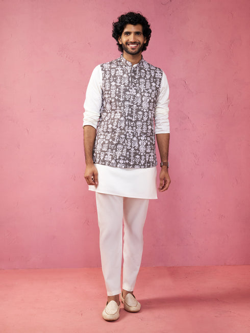 Men's Grey Nehru Jacket Set