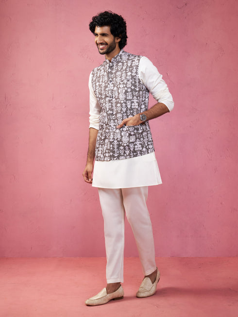 Men's Grey Nehru Jacket Set