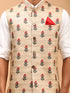 Men's Beige Rose Print Matka Silk Nehru Jacket