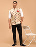 Men's Beige Rose Print Matka Silk Nehru Jacket