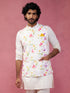 Men's Cream Base Multi Printed Cotton Blend Nehru Jacket