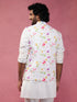 Men's Cream Base Multi Printed Cotton Blend Nehru Jacket