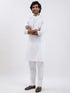 Men's Maroon And White Cotton Blend Jacket, Kurta And Pyjama Set