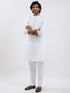 Men's Orange And White Cotton Blend Jacket, Kurta And Pyjama Set
